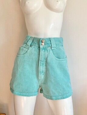 Mint Green Vintage Denim Shorts Chazzz By Charles Ghailian 80s High Waist Size 7